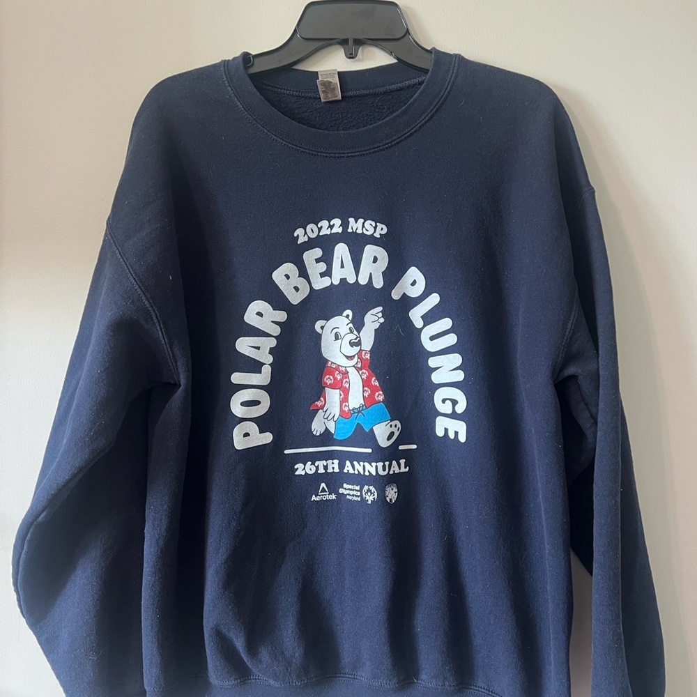 Gildan Blue Crewneck Sweater with Vintage Polar Bear Design